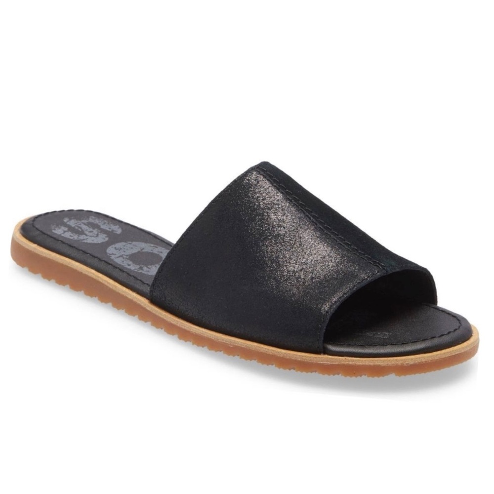 Sorel Ella II Leather Block Slide Sandals Black US 8